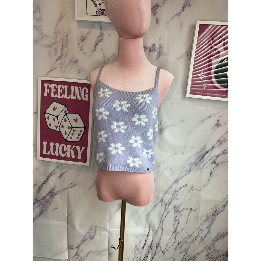 Hollister Womens purple floral knit crop top With Adjustable Straps sz L